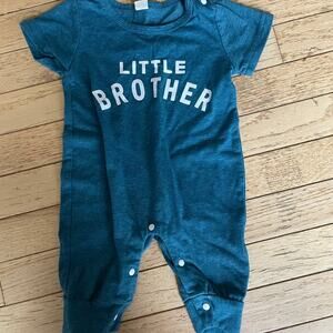 Little Brother Baby Boy Romper Size 6 month Blue One Piece Pants Short Sleeve